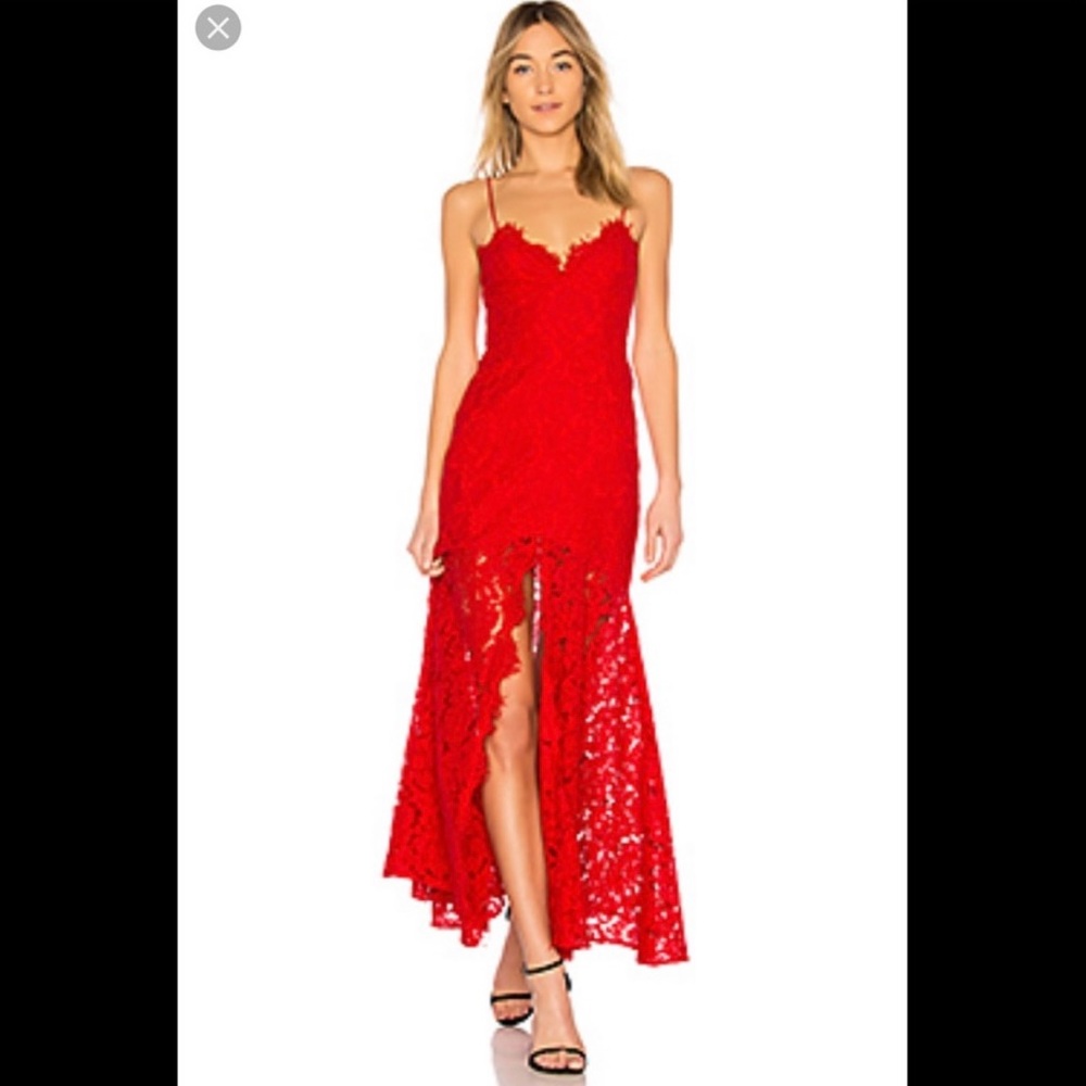 Fame and Partners Red Lace Gown